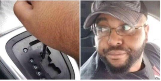 The bottom image from the "shifting into reverse" meme, where a man shifts a car automatic transmission from drive to reverse after seeing something he doesn't like. 