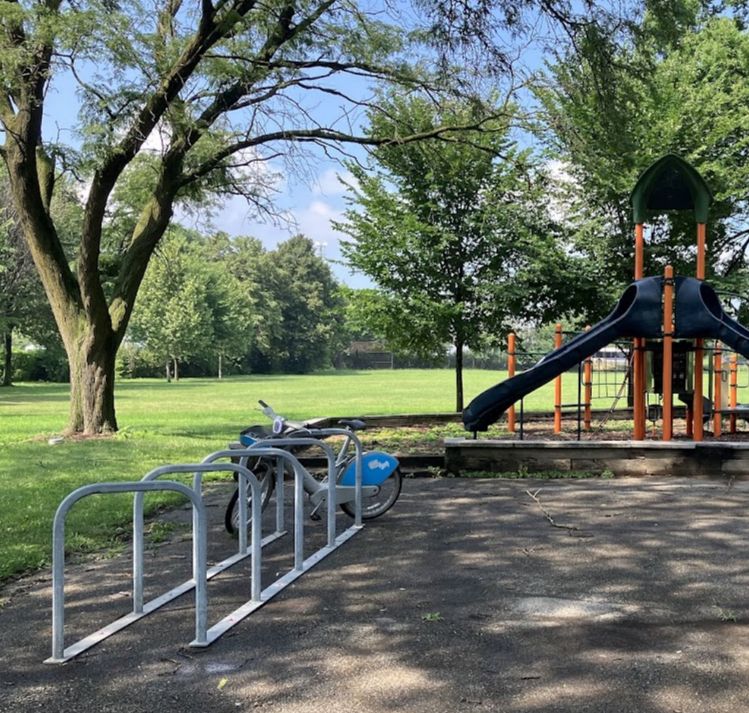 New bike corral with 5 racks in Golden Gate park next to large playground