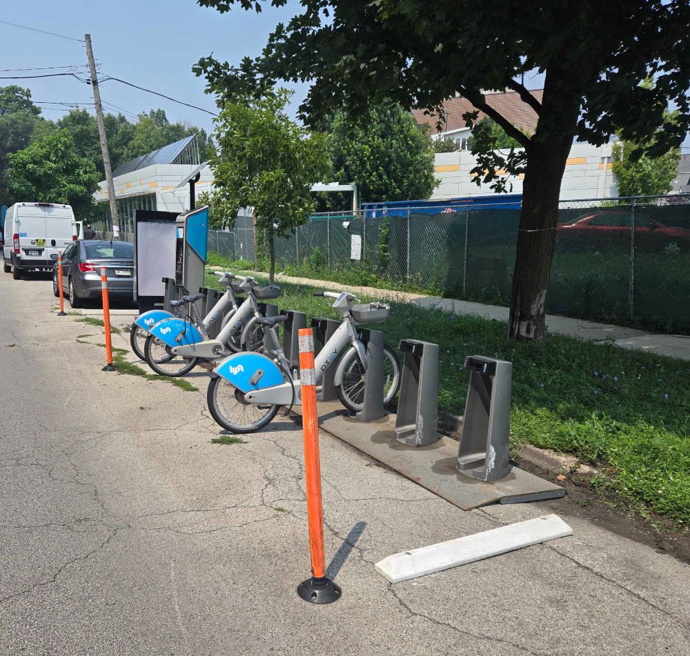 New on-street Divvy station with curb stops and flexi-posts