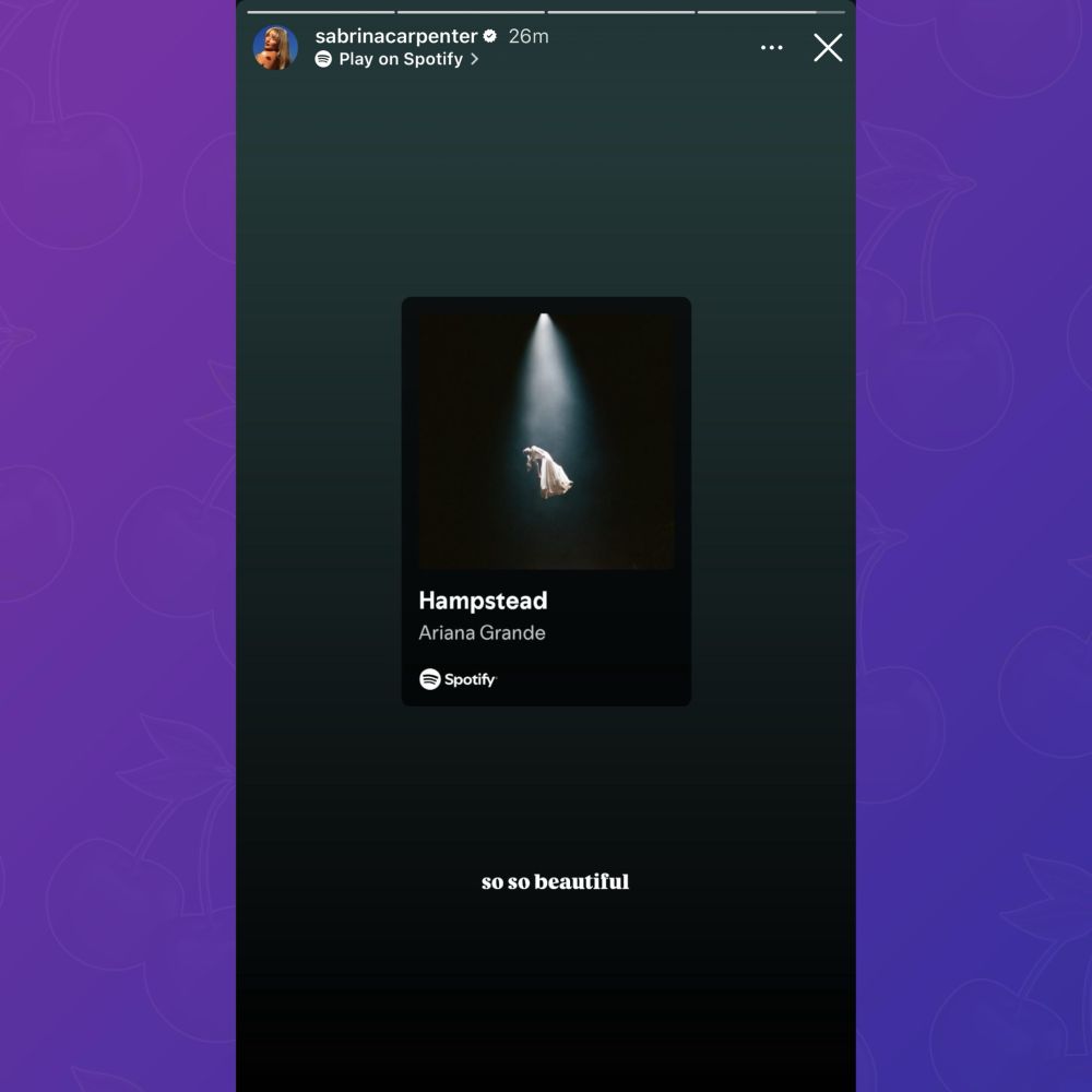 Screenshot of Sabrina Carpenter’s Instagram story. 