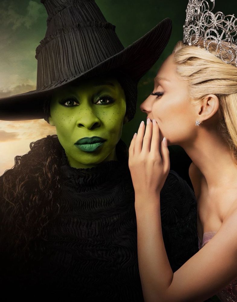 Cynthia Erivo and Ariana Grande recreating the iconic ‘WICKED’ Broadway whispering poster.
