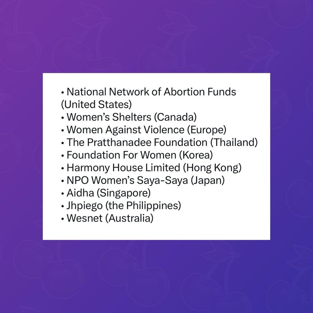 Listed organisations that Olivia Rodrigo is donating to:

• National Network of Abortion Funds
(United States)
• Women's Shelters (Canada)
• Women Against Violence (Europe)
• The Pratthanadee Foundation (Thailand)
• Foundation For Women (Korea)
• Harmony House Limited (Hong Kong)
• NPO Women's Saya-Saya (Japan)
• Aidha (Singapore)
• Jhpiego (the Philippines)
• Wesnet (Australia)