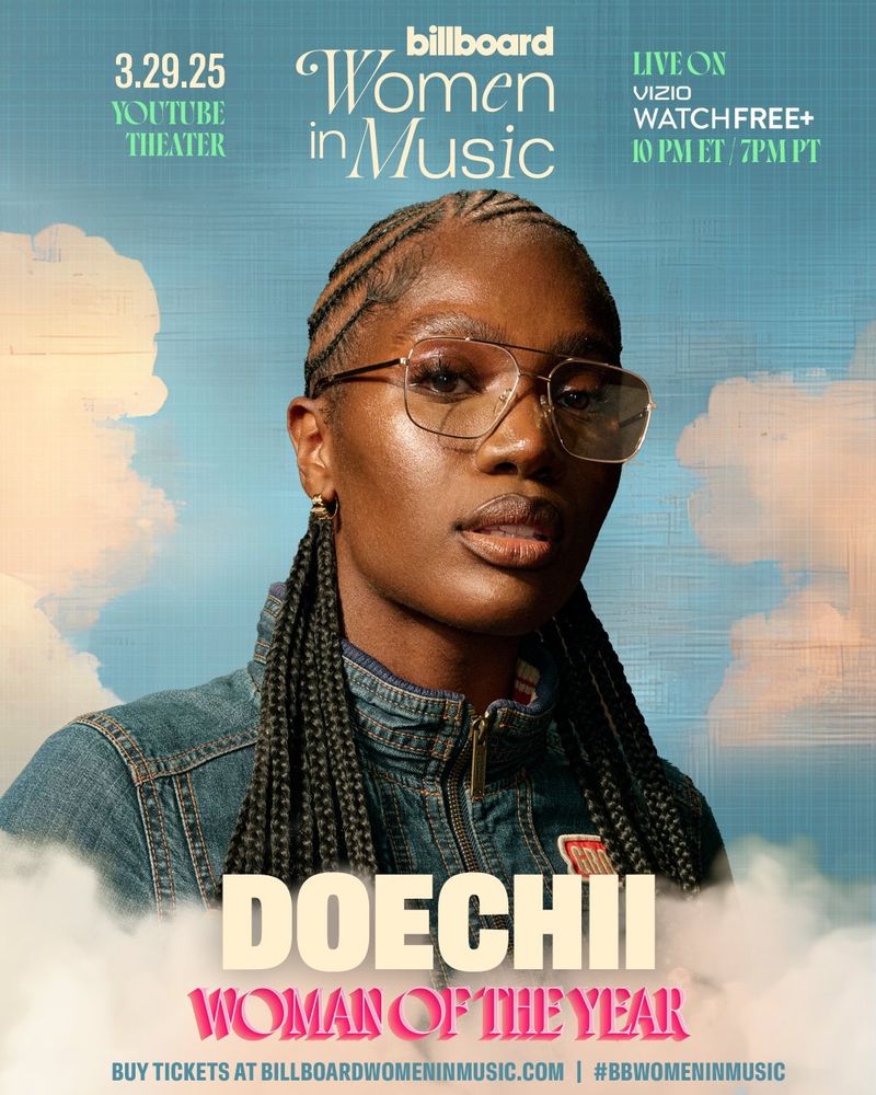 Billboard poster for Doechii being represented as their pick for Woman of the Year 2025.