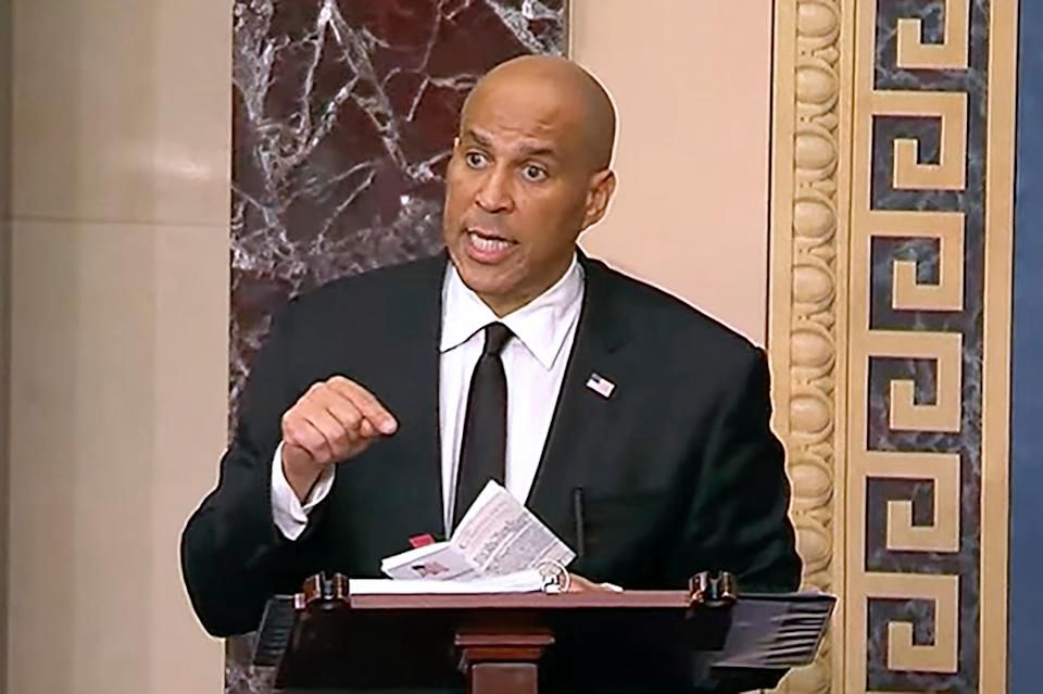 Cory Booker delivering his speech. 