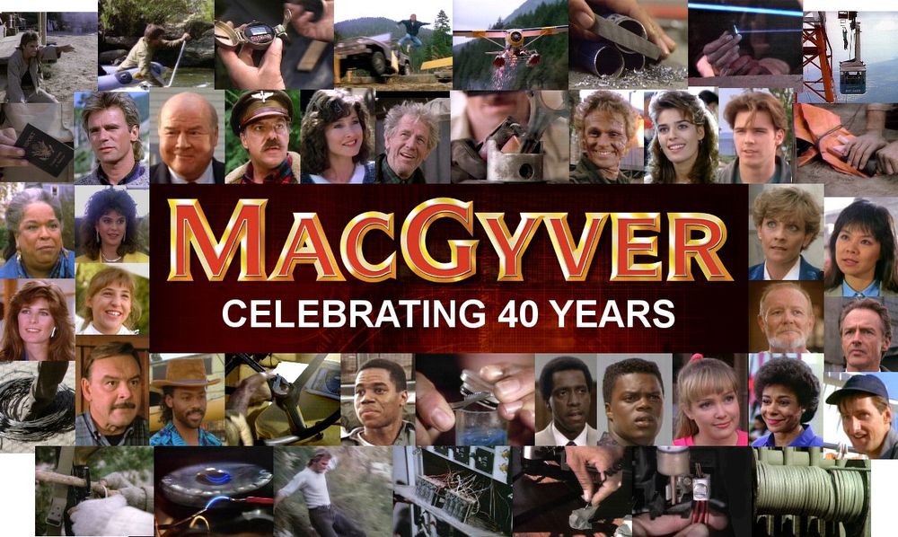 Montage of shots from MacGyver series, celebrating 40 years of the show.