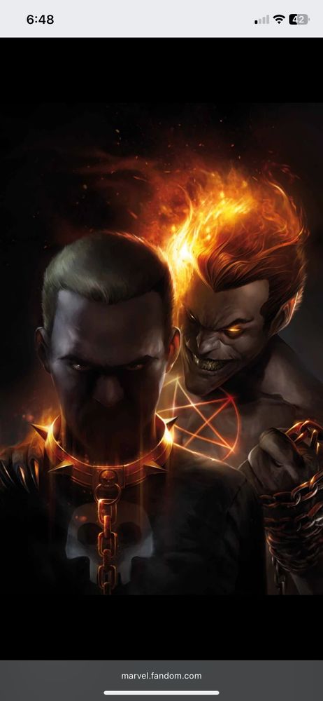 Daimon Helstrom leering over Cullen Bloodstone in a spiky collar