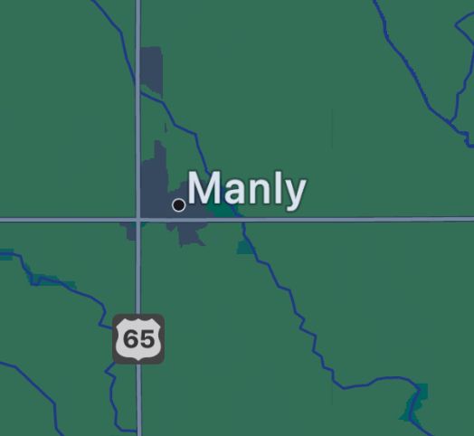 iPhone map zoomed in on Manly, Iowa.