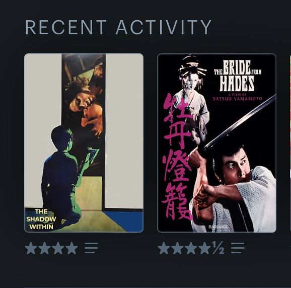 Letterboxd last four (two?) watched:

The Shadow Within, 1970.
The Bride from Hades, 1968.