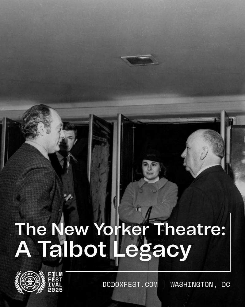 Outside of the New Yorker Theater in the 1960s with Dan and Toby Talbot and Alfred Hitchcock.
