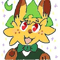 Art of Raya from Yokoka's Quest, happily holding up one paw slightly in greeting, with the other flat against the bottom of the image. She is surrounded by sparkles.