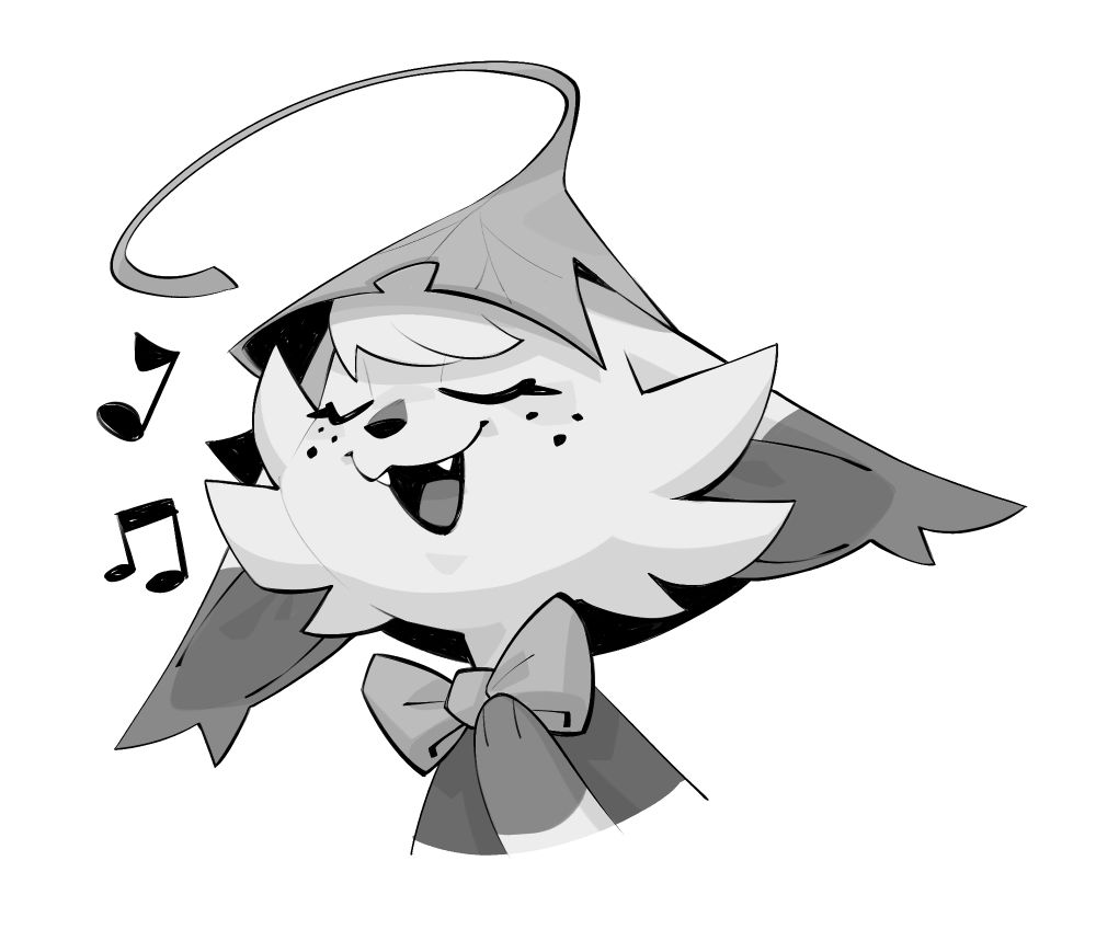 Art of Raya from Yokoka's Quest, singing with her eyes closed and both ears angled down, and one paw in front of her chest.