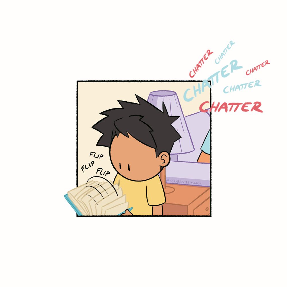 Panel 2

Zayd picks up the book and flips through it. Layla and Hakeem chatter about the book in the background.