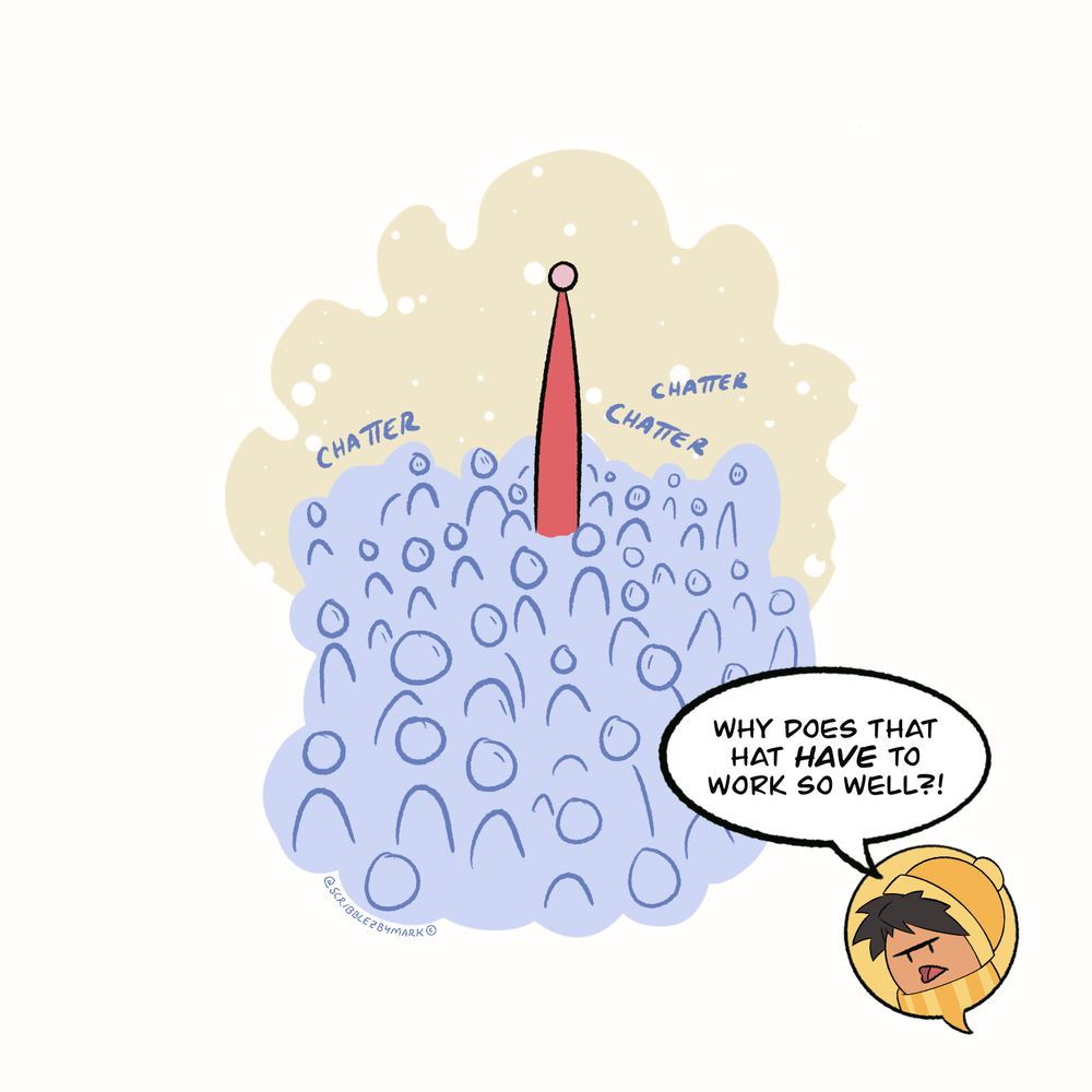 Panel 11: Zayd spots Layla by her long hat in a crowd of people. Zayd is annoyed.

Zayd: Why does that hat have to work so well?!