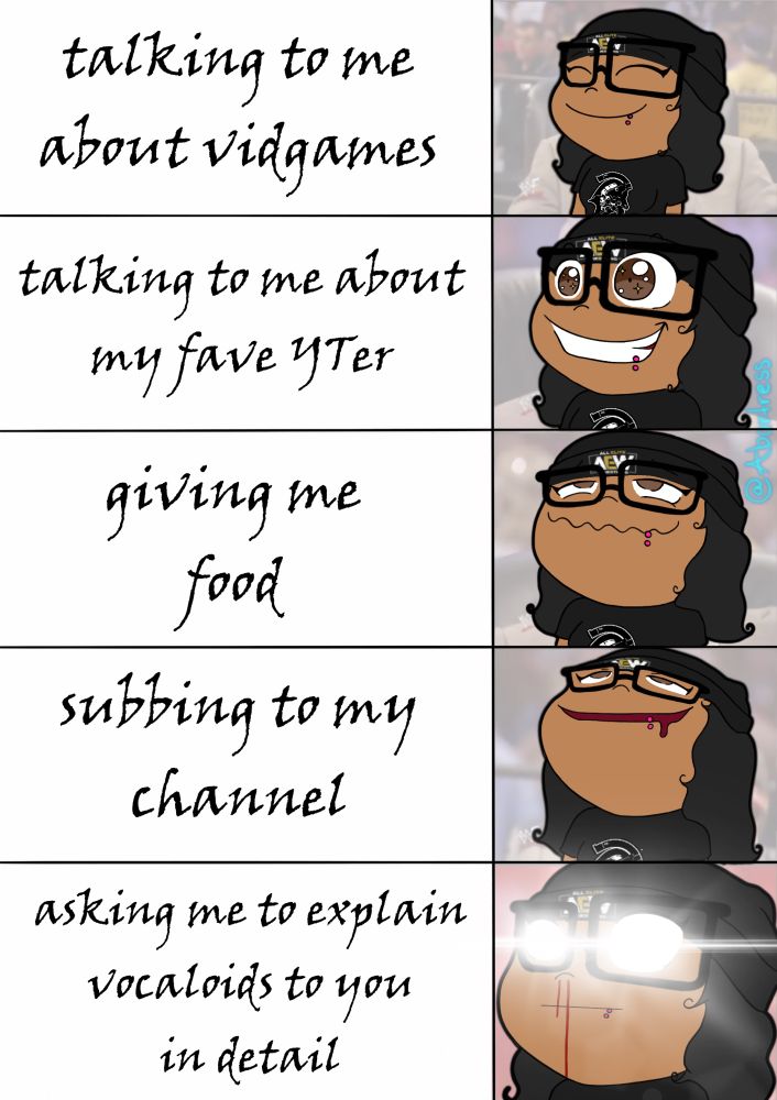 chibi borty in growing stages of excitement based on the vince mcmahon meme format. from least exciting to most:

•talking to me about vidgames
•talking to me about my fave YouTuber
•giving me food
•subbing to my channel
•asking me to explain vocaloids to you in detail
