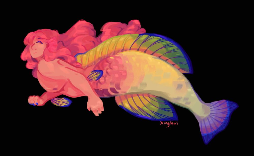A rainbow merman based on the rose veiled fairy wrasse.