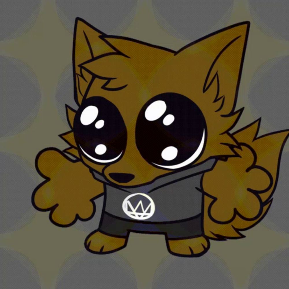 a cartoon drawing of a cat with its mouth open and a vw logo on his shirt