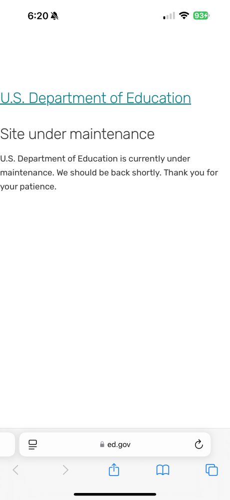 A screenshot of the US Department of Education. The site is currently under maintenance.