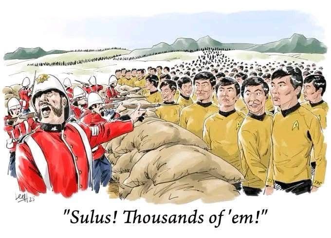Image shows the British at Rourkes Drift surround by thousands of Hilary Sulu’s
Caption
“Sulu’s, thousands of them”