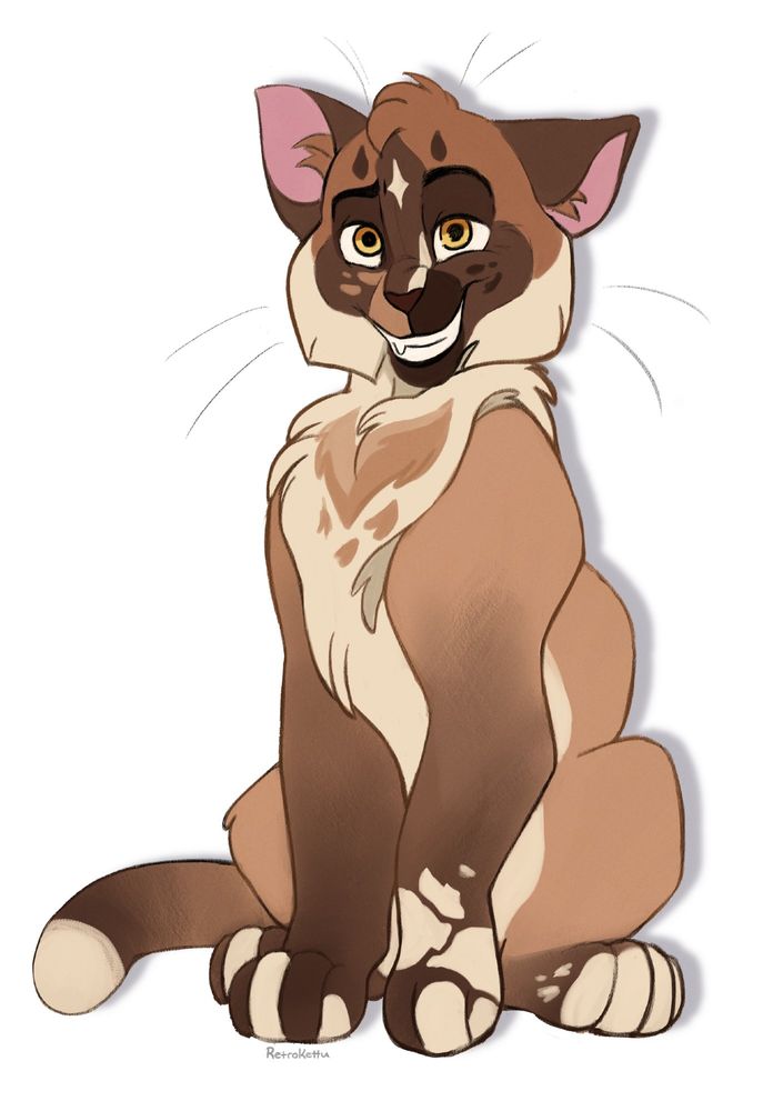 A drawing of a brown cat with spots.