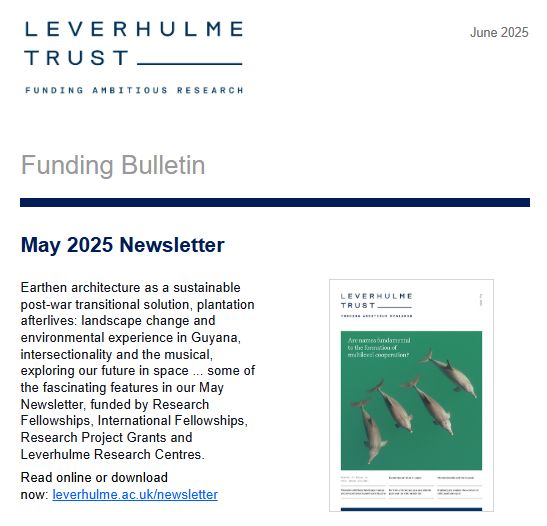Cover of the Leverhulme Trust May newsletter.