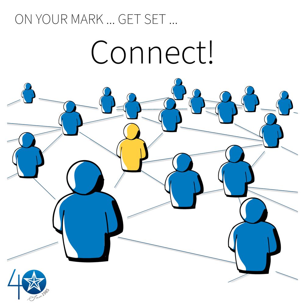 "On your mark ... get set ... Connect!" graphic shows silhouettes of many people with lines connecting them
