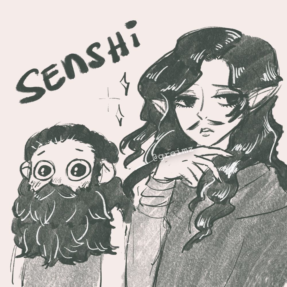 Fan art of Sensh from Dungeon Meshi / Delicious in Dungeon as a halfling and an elf