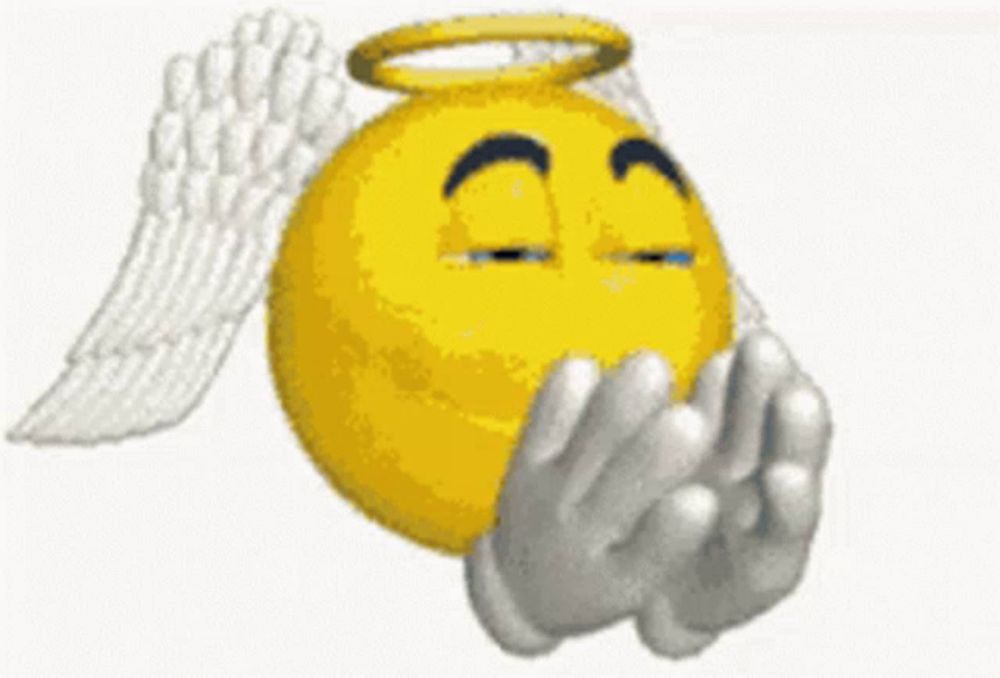 a yellow smiley face with angel wings and a halo on its head