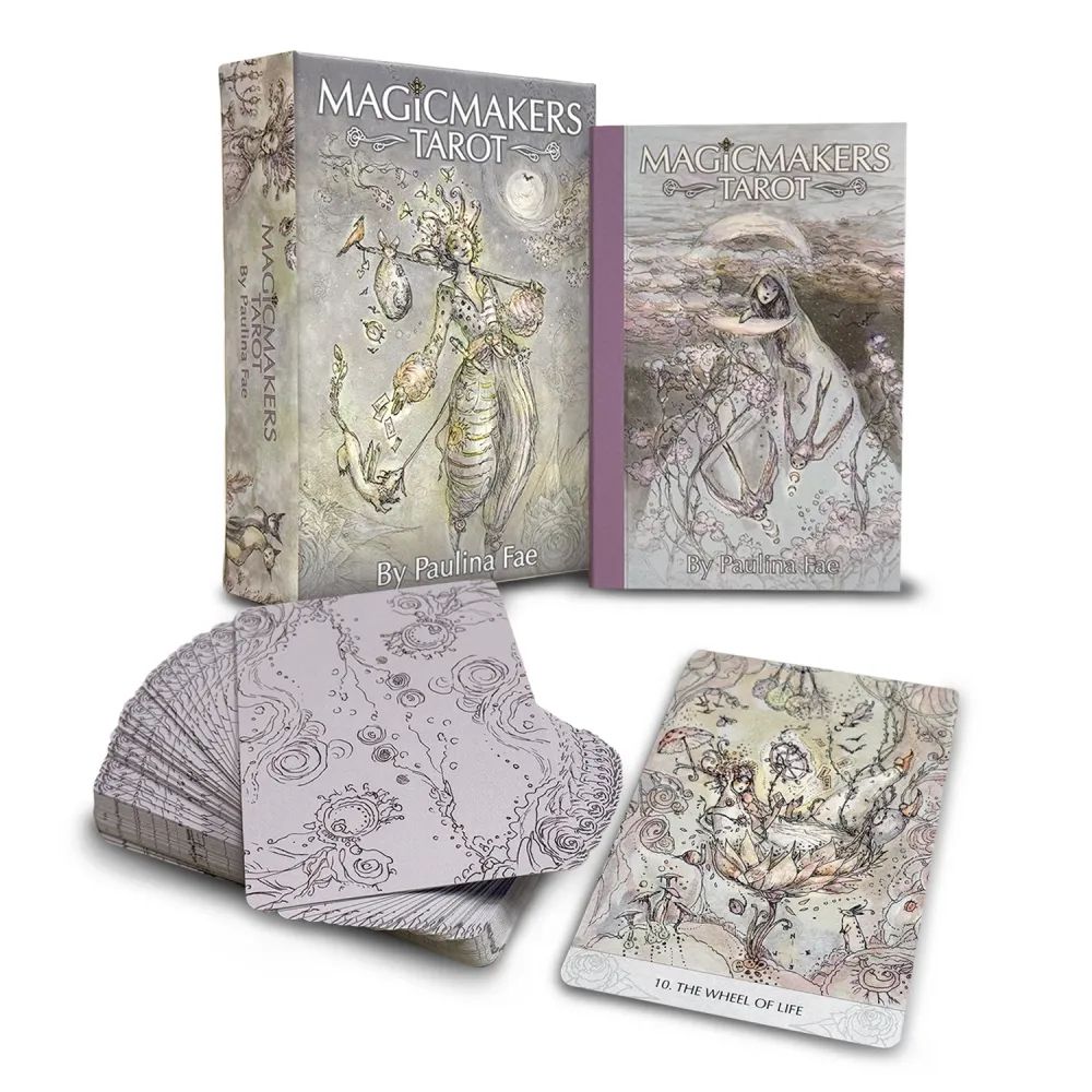 MAGICMAKERS tarot deck by Paulina Fae is displayed on a white background. The wheel of life card is displayed. 
This is not my photo, taken from Etsy