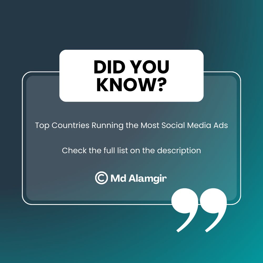 🔥 Top Countries Spending the Most on Social Media Ads! 📢

1️⃣ USA 🇺🇸 – Biggest ad spender
2️⃣ China 🇨🇳 – Rapid digital growth
3️⃣ UK 🇬🇧 – High engagement
4️⃣ India 🇮🇳 – Huge user base
5️⃣ Brazil 🇧🇷 – Fast-growing market

💬 Which country spends the most? Comment below! 👇

♻️ Repost & Follow @MdAlamgir

#SocialMediaAds #MarketingTrends #BusinessGrowth