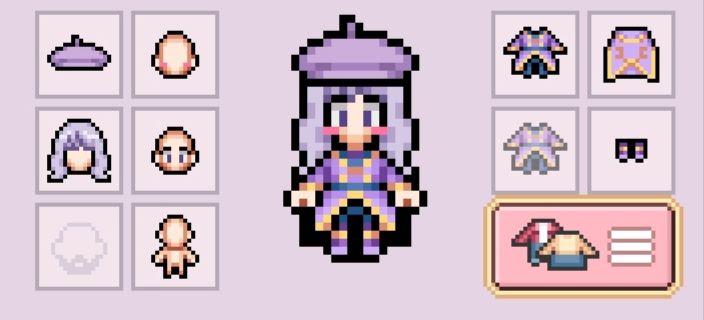 A pale woman with long Lavender hair, purple eyes, rosy cheeks, wearing a pastel purple beret, long purple noble coat, long purple noble cape, and purple noble boots.