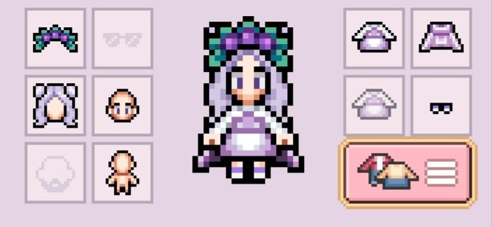 A pale woman with long Lavender hair half up in space buns, purple eyes, with a purple berry crown, pastel purple maid dress, long pastel purple cape, and purple sneakers.