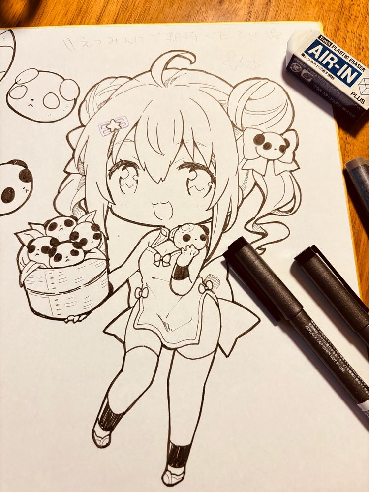 コピックマルチライナーでペン入れしました。消しゴムにも強くて好き。消しゴムはアナログ原稿で連載してた時からAIR-INを愛用してます。