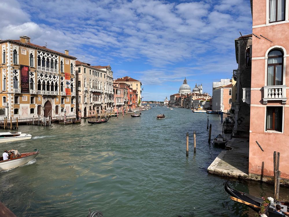 Venice. The Grand Canal view, in the sunshine, with boats 