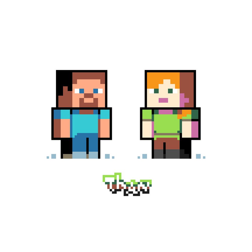 A pixel fanart of Steve and Alex from Minecraft. The background is a solid color.