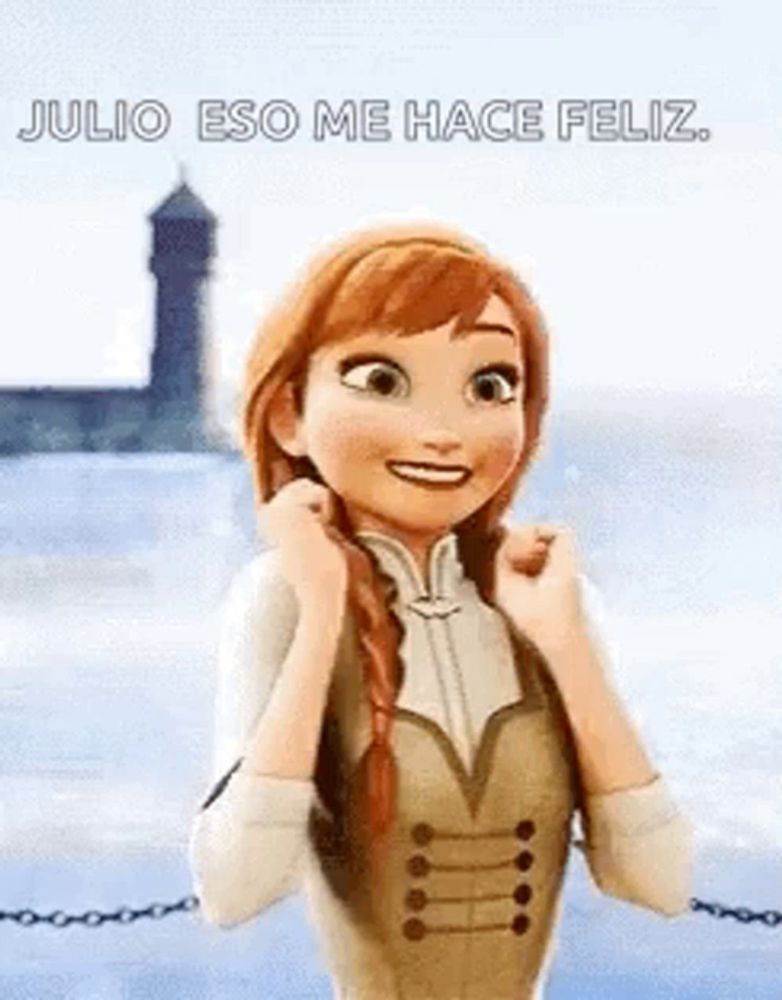 a cartoon character from the movie frozen is smiling while standing in front of a body of water .