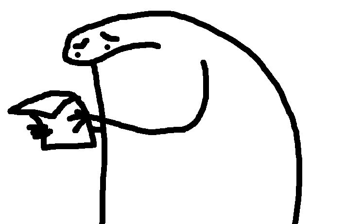 flork art, blob staring at paper with confused face