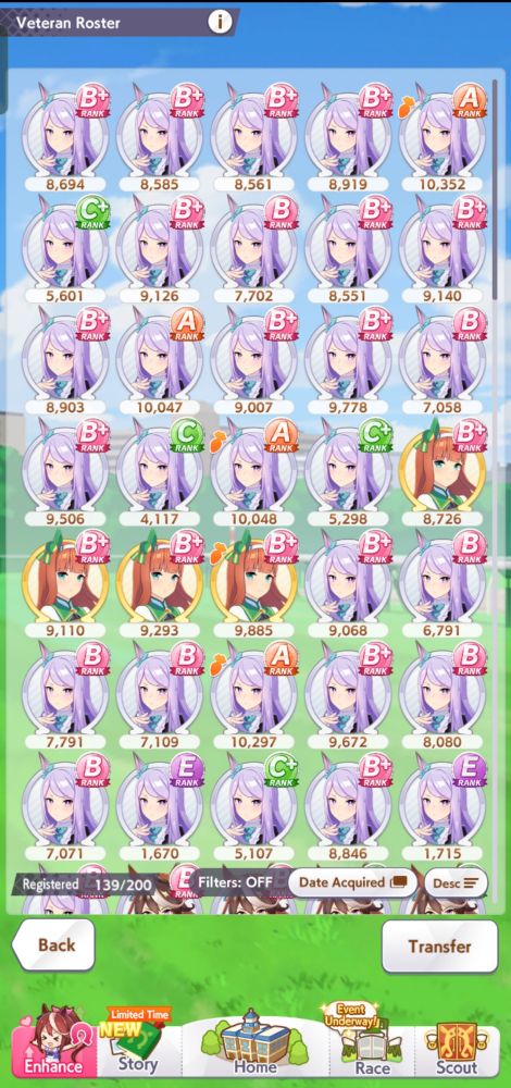 almost full page of Mejiro McQueen veteran