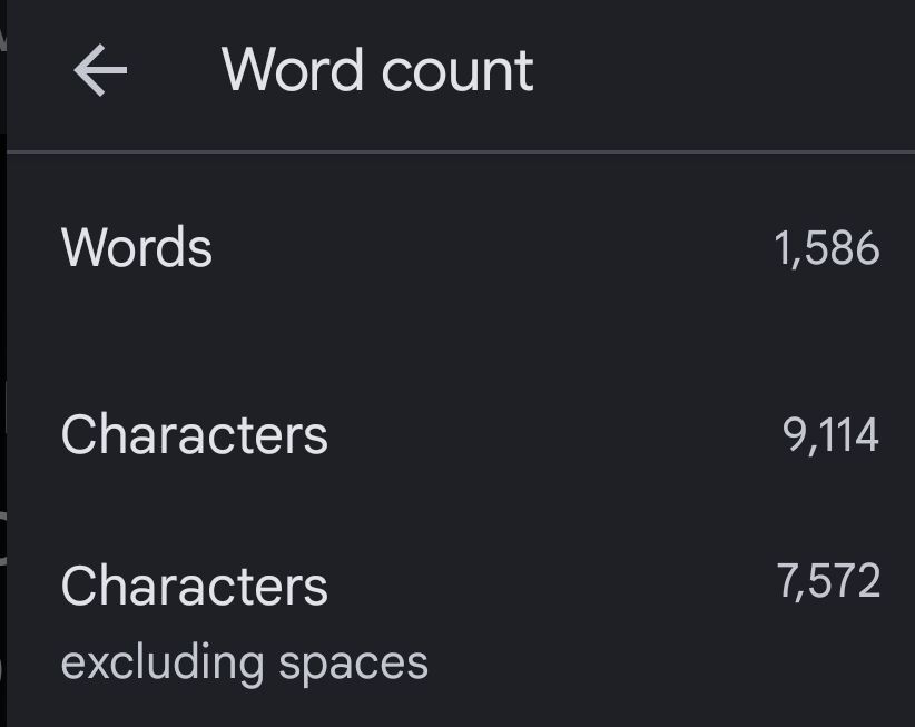 word count: 1586
character count: 9114
characters excluding spaces 7572