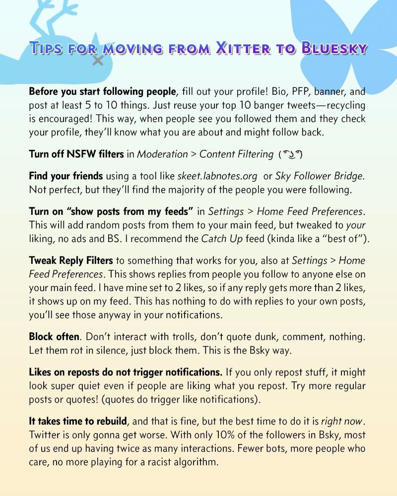 A short guide to using Bluesky as a Twitter refugee.