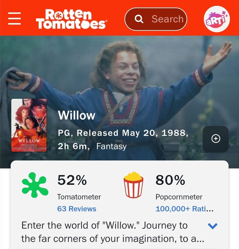 Willow 52% on Rotten Tomatoes 