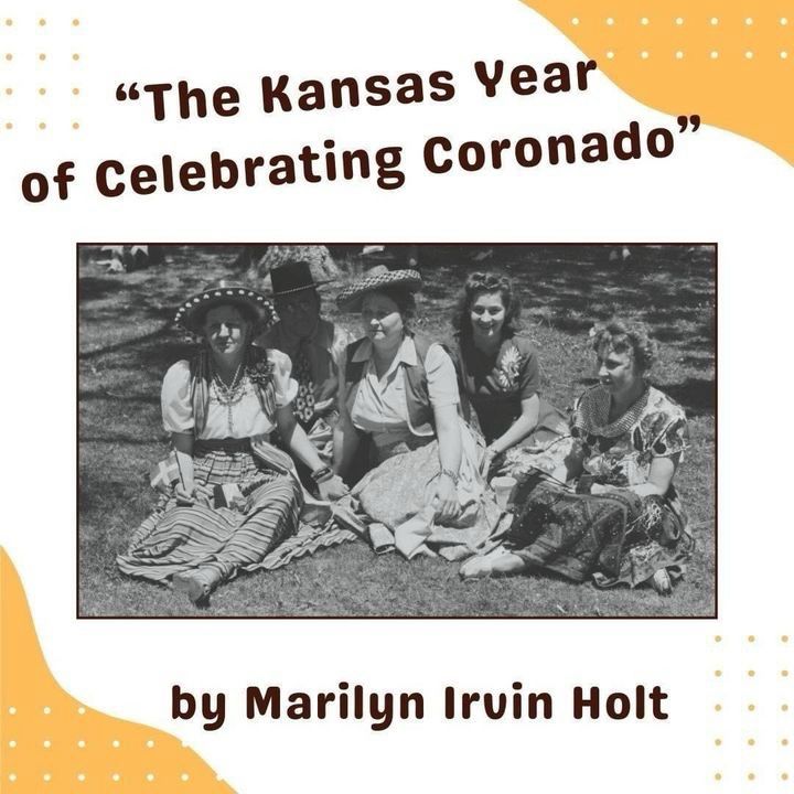 A graphic showing a black-and-white photo of three women in traditional Mexican dress