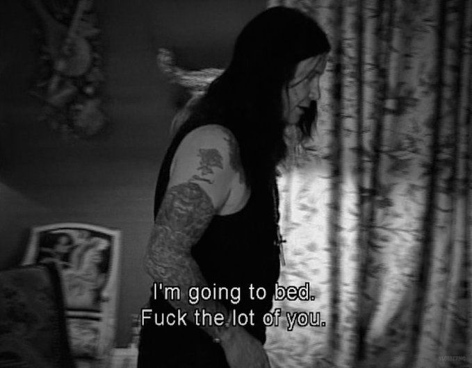 B&W still from The Osbournes of Ozzy walking across a room. Text says "I'm going to bed. Fuck the lot of you."