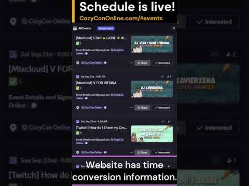 Schedule is live! || CozyCon Online 2024 || #shorts #convention #Twitch #Discord #Mixcloud