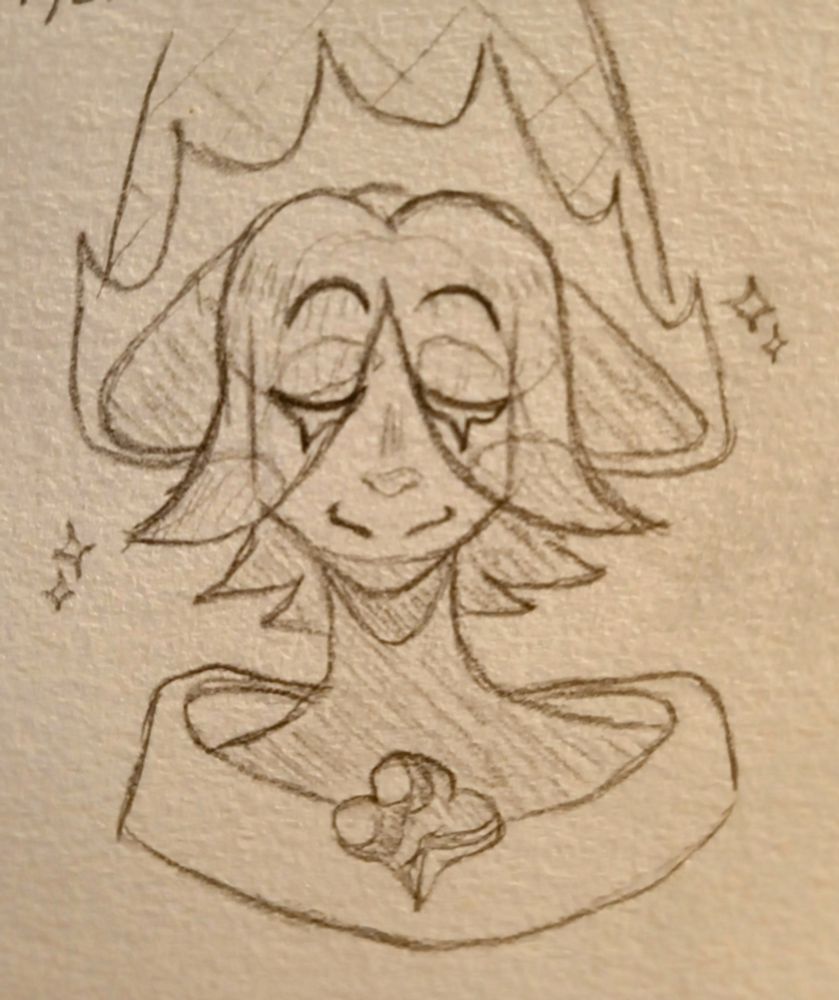 A traditional bust drawing of Pure Vanilla Cookie, his eyes are closed and he's smiling