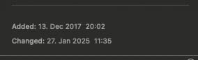 A piece of UI showing a task was added on the 13th of December 2017 at 8:02pm and that task was completed on the 27th of January 2025 at 11:35am.