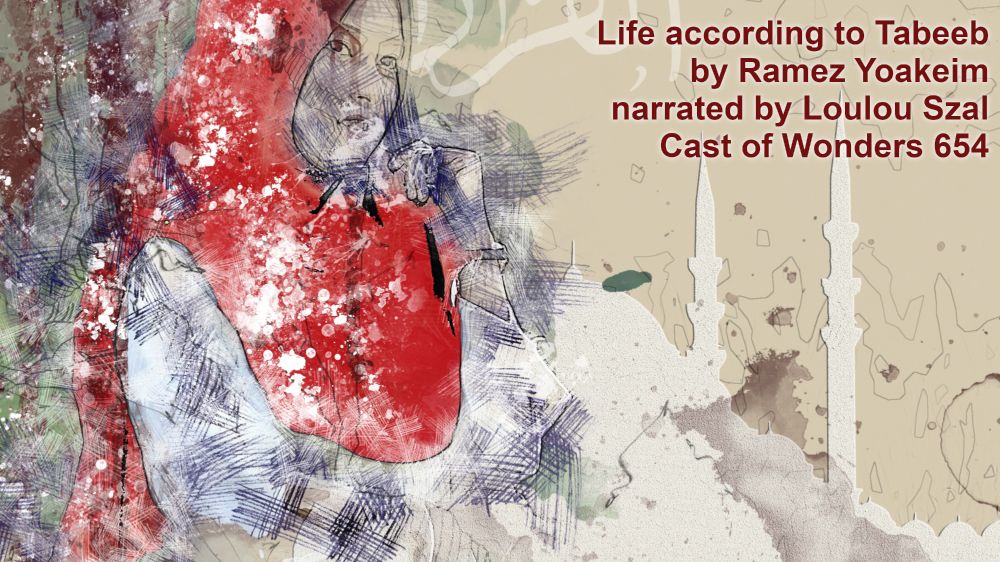 art image of a young woman with a red headscarf