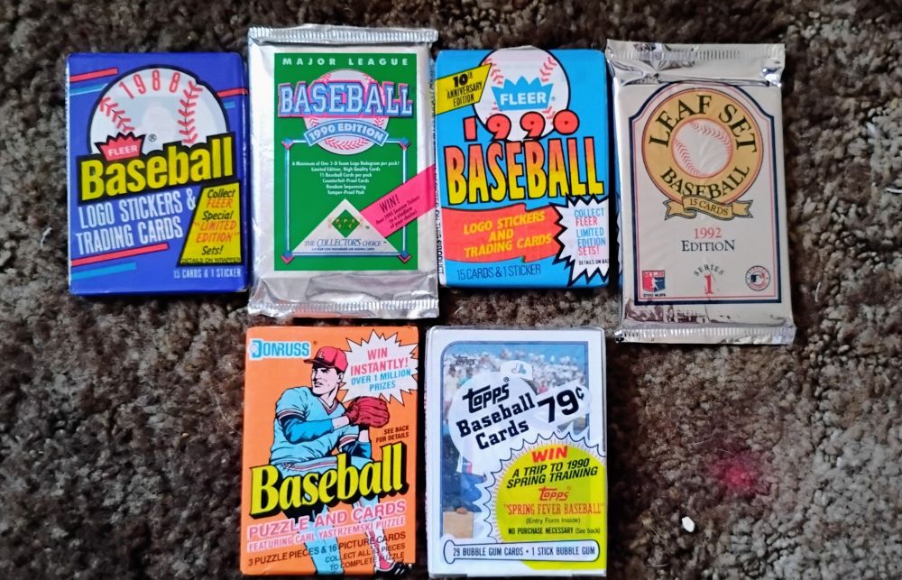 Six packs of baseball cards from the 80's and 90's 