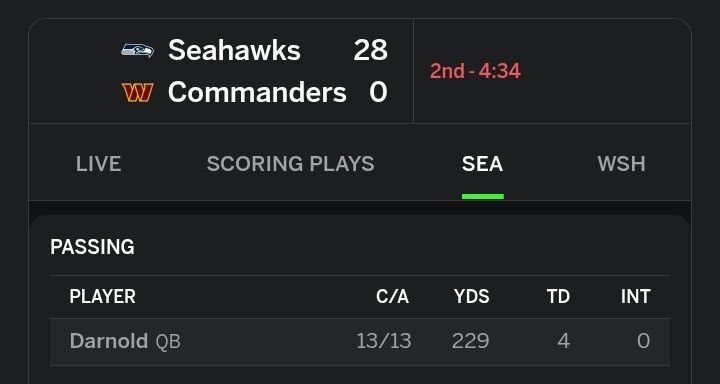 Sam Darnold's stat line 