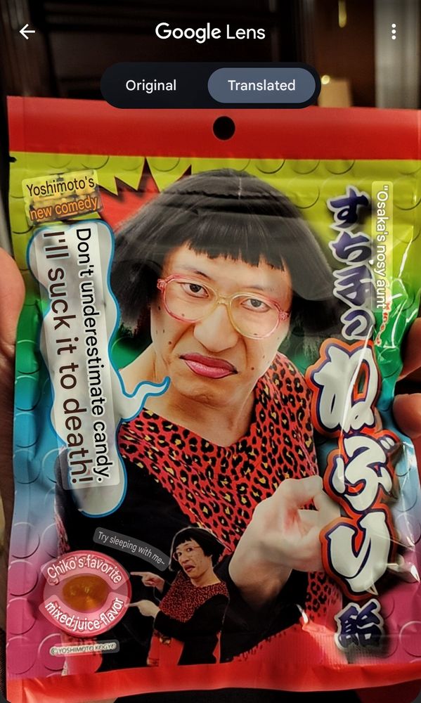 She's called Osaka's nosy aunt, and she's saying things like "Don't underestimate candy. I'll suck it to death!" and "Try sleeping with me"