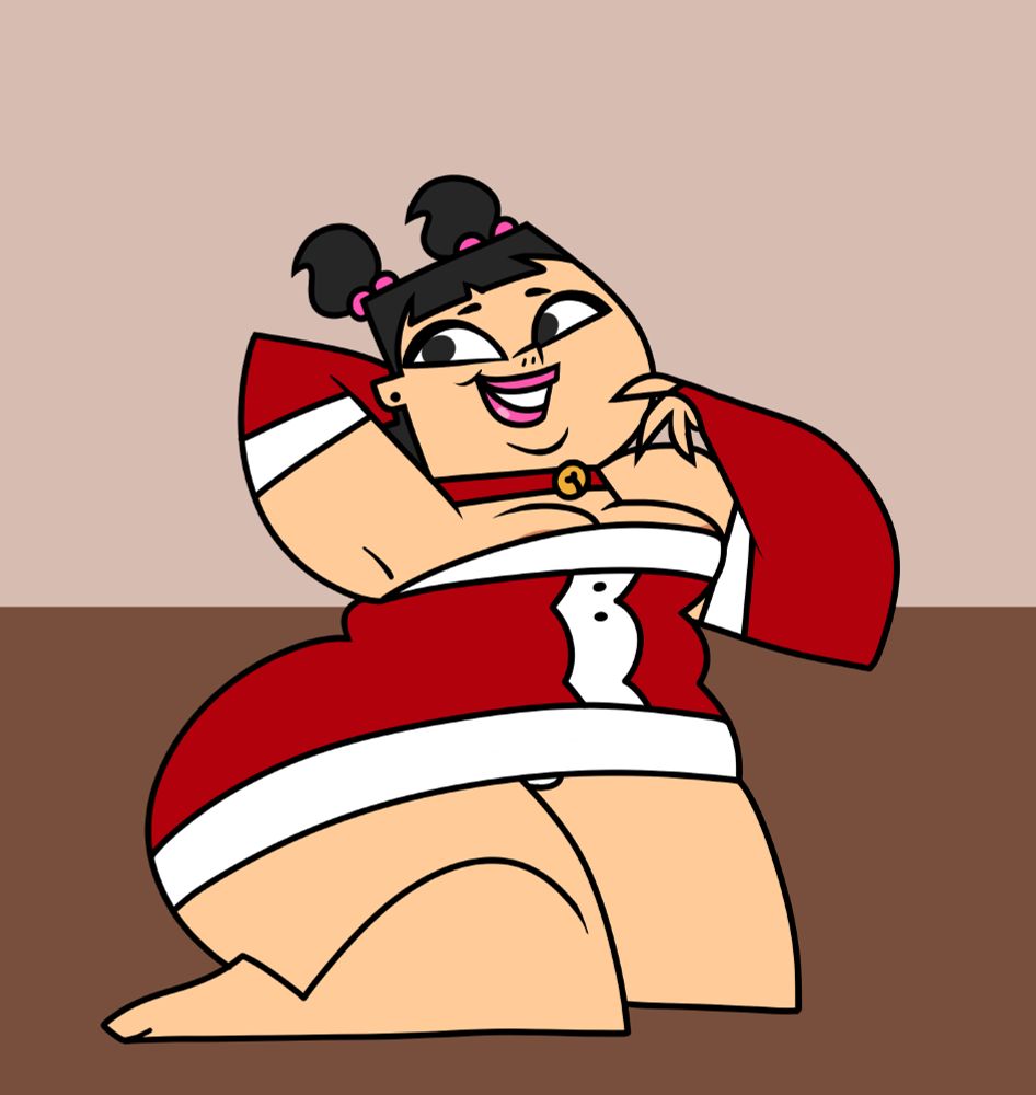 A pinup drawing in the style of Total Drama Island of the character Sadie from mentioned show. She is dressed in a sexy santas / christmas themed outfit.